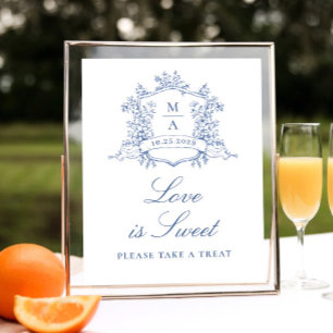 Poster Ornamentado Vitoriano Dusty Blue Floral Love é doc