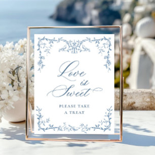 Poster Ornamentado Vitoriano Dusty Blue Floral Love é doc