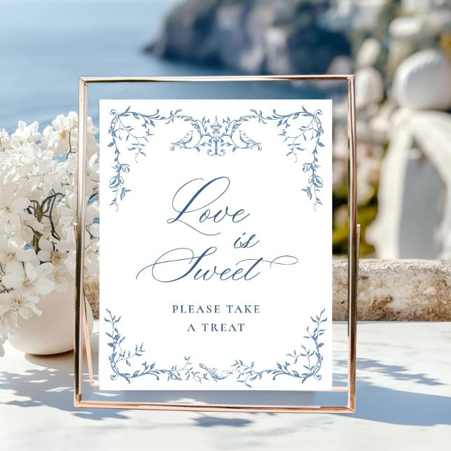 Poster Ornamentado Vitoriano Dusty Blue Floral Love é doc (Criador carregado)