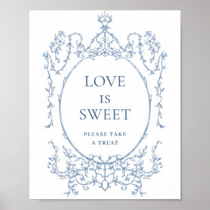 Poster Ornamentado Vitoriano Dusty Blue Floral Love é doc