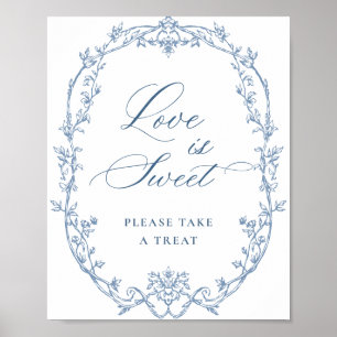 Poster Ornamentado Vitoriano Dusty Blue Floral Love é doc