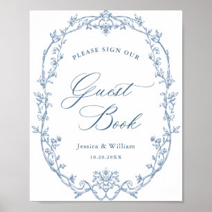 Poster Ornamentado Vitoriano Dusty Blue Guestbook Sinal d