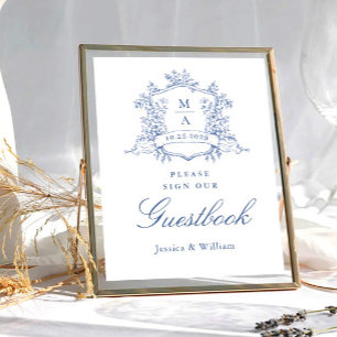 Poster Ornamentado Vitoriano Dusty Blue Guestbook Sinal d