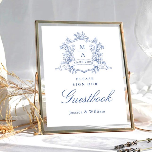 Poster Ornamentado Vitoriano Dusty Blue Guestbook Sinal d (Criador carregado)