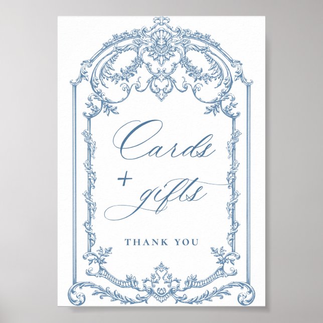 Poster Ornamentado vitoriano Grace Floral Blue Cards e pr (Frente)