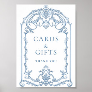 Poster Ornamentado vitoriano Grace Floral Blue Cards e pr