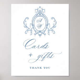 Poster Ornamentado vitoriano Grace Floral Blue Cards e pr