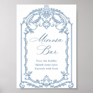 Poster Ornamentado Vitoriano Grace Floral Blue Mimosa - S