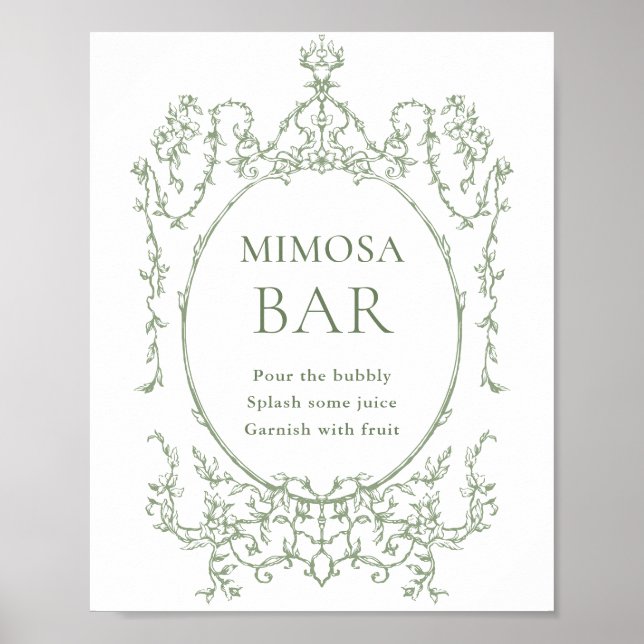 Poster Ornamentado Vitoriano Sage Sinal Floral Verde Mimo (Frente)