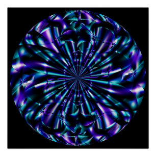 Póster Ornamental   Arte Fractal Azul e Roxo
