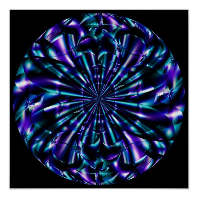 Póster Ornamental | Arte Fractal Azul e Roxo (Frente)