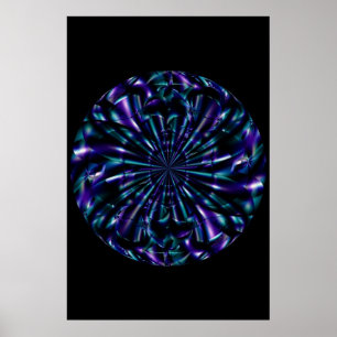 Póster Ornamental   Arte Fractal Azul e Roxo