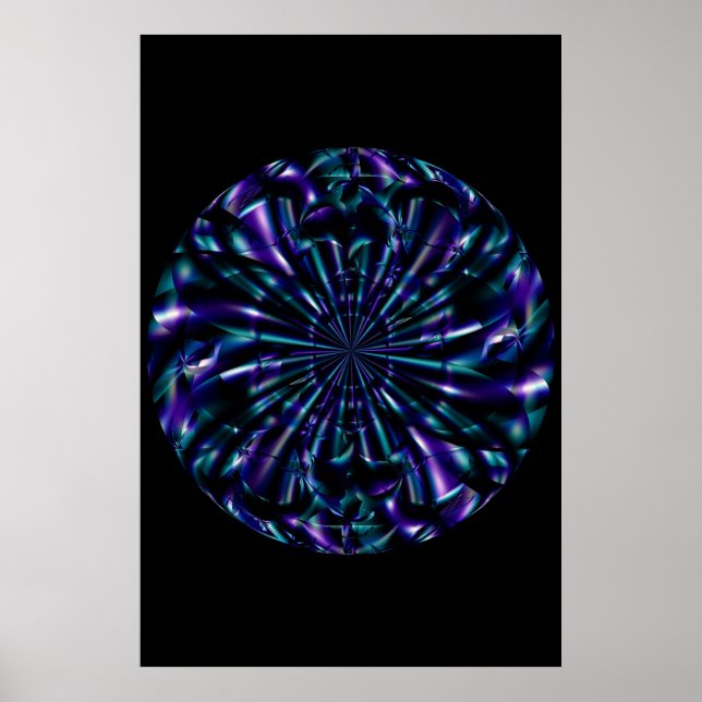 Póster Ornamental | Arte Fractal Azul e Roxo (Frente)