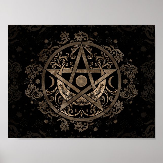 Poster Ornamento de Pentagrama - Dourado e Preto (Frente)