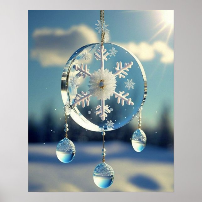 Poster Ornamento do Casamento no inverno Snowflake (Frente)