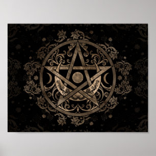 Poster Ornamento do Pentagrama - Dourado e Preto