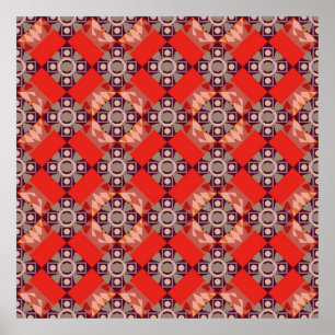 Poster Ornamento em cores marrom, bege e vermelha. Embroi