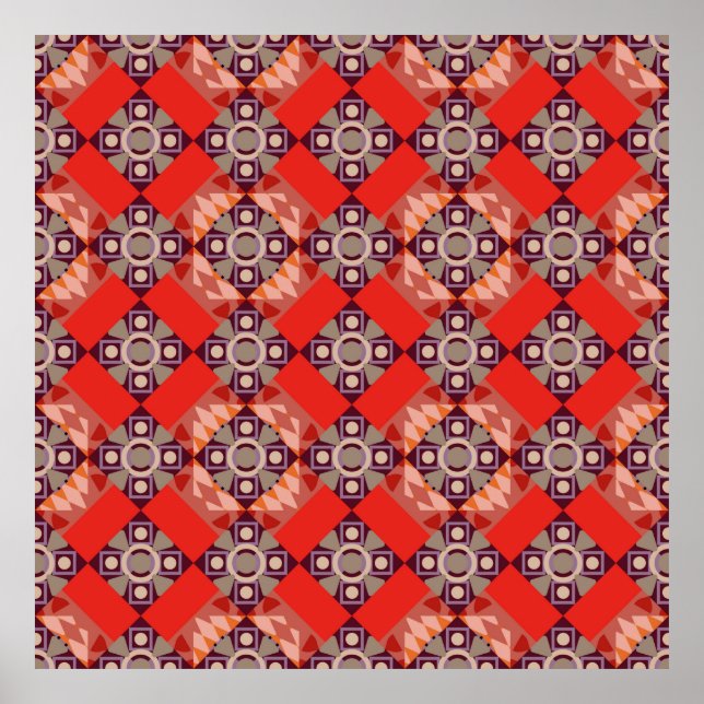 Poster Ornamento em cores marrom, bege e vermelha. Embroi (Frente)
