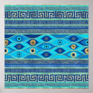 Poster Ornamento grego de Mau, olhos e chaves gregas