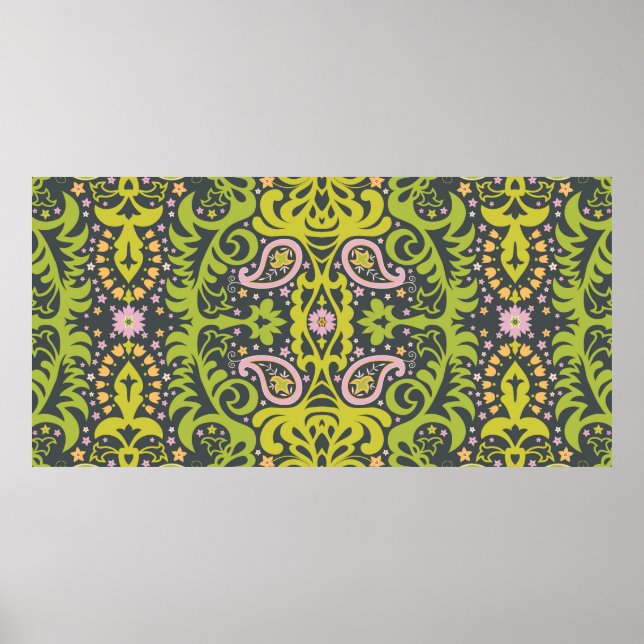 Poster ornamento paisley oriental; flo decorativo sem cos (Frente)