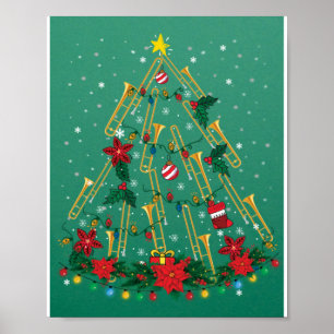 Poster Ornamentos de Árvore de Natal Trombone Banda de Mú