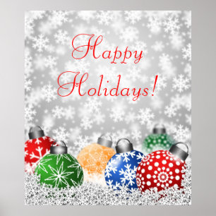 Poster Ornamentos de Árvores de Natal em Snowy Background