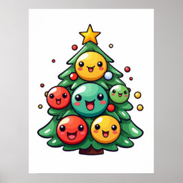 Poster Ornamentos de Caracteres de Árvore de Natal Bonito