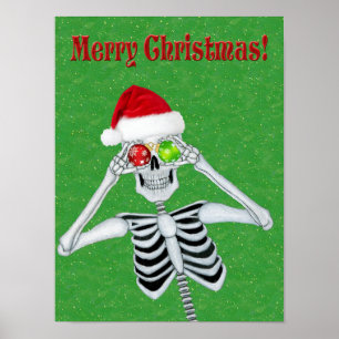 Poster Ornamentos de Chapéu de Natal Verdes Dourados