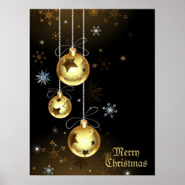Poster Ornamentos de Ouro de Natal Brilhantes Estrelas Ne