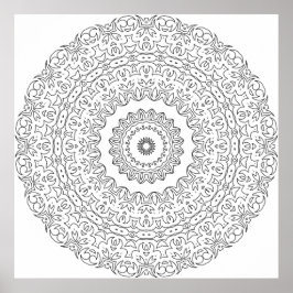 Poster Ornate Floral Vine Mandala with Layered Rings