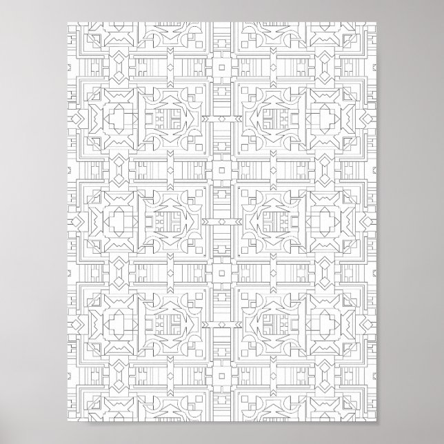 Poster Ornate Square Grid Coloring Page Pattern Design (Frente)