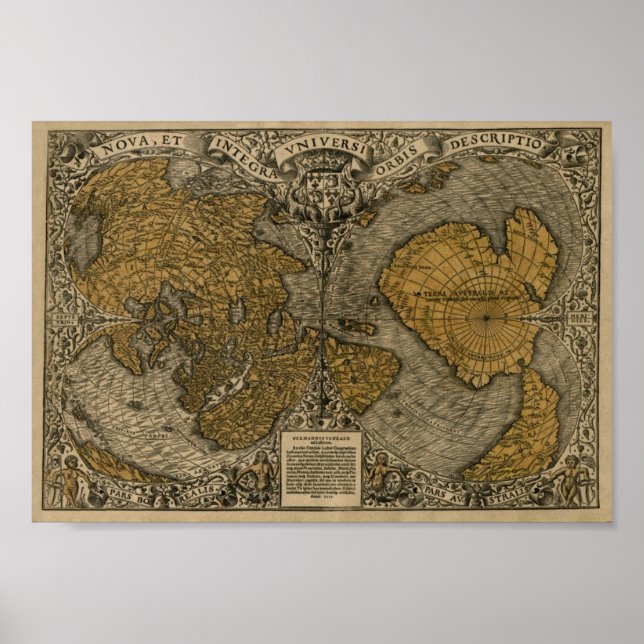 Póster Oronce Fine 1531 Mapa mundial (Frente)