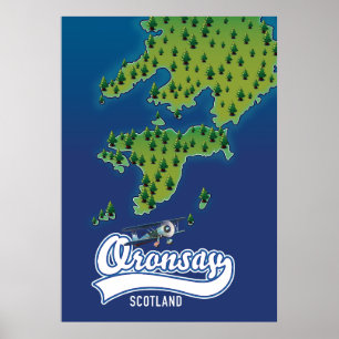 Poster Oronsay mapa da ilha da Escócia