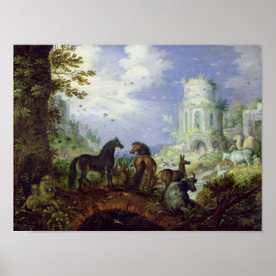 Póster Orpheus que encanta os animais, 1626
