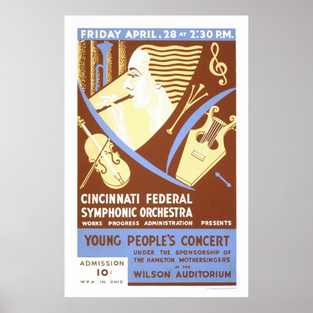 Poster Orquestra Cincinnati 1939 WPA (Frente)