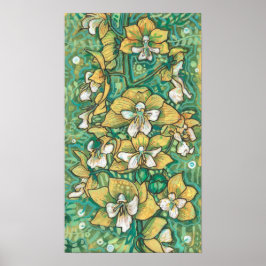 Poster Orquídea Amarela Flores Tropicais Pintura Floral