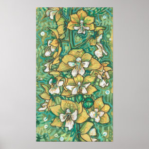 Poster Orquídea Amarela Flores Tropicais Pintura Floral
