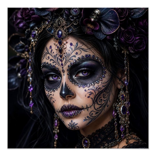Póster Orquídea Âmbar Calavera – Caveira de Açúcar Gótica (Frente)