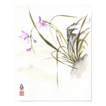 Orquídea ao Lado da Rocha Antiga Arte com Pincel C