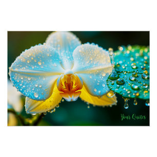 Póster Orquídea Branca Elegante com Gotículas de Água Bot