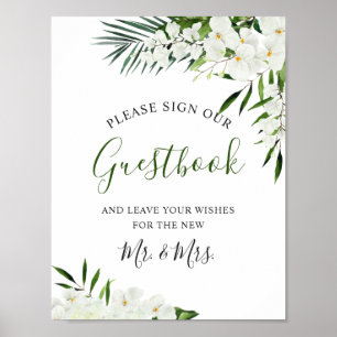Poster Orquídea Branca Elegante Sinal Boêmio Assine nosso