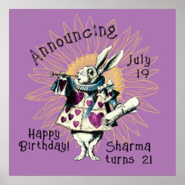 Poster Orquídea Coelho Branco Feliz Decreto de Aniversári