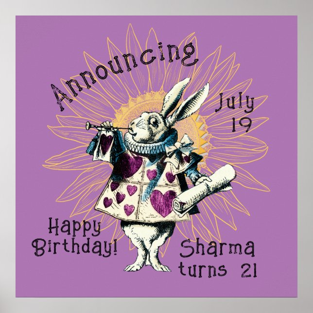 Poster Orquídea Coelho Branco Feliz Decreto de Aniversári (Frente)