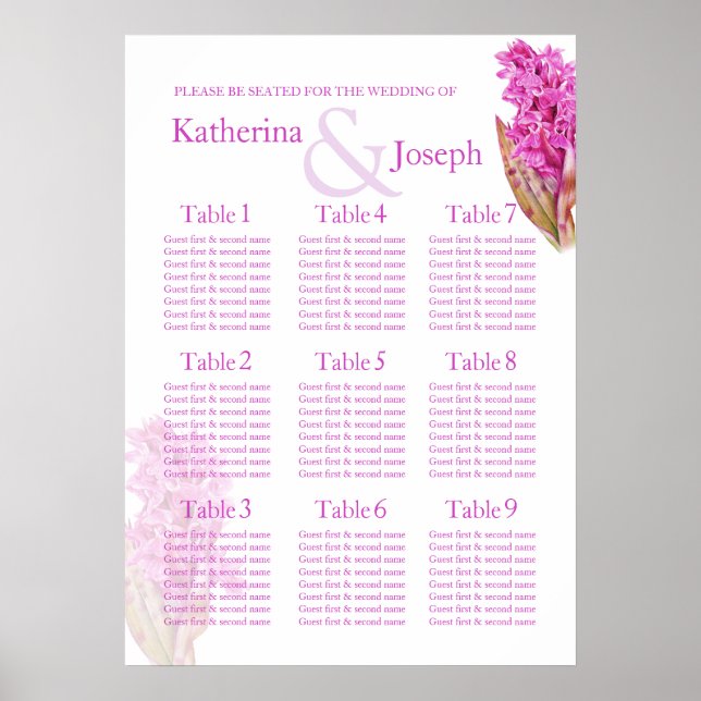 Póster Orquídea de Mesa de Casamento Púrpura 1-9 (Frente)