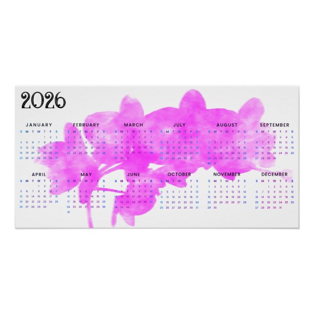 Póster Orquídea em um calendário de 2026 com fundo branco (Frente)