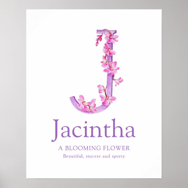 Poster Orquídea - Letra J Jacintha - nome personalizado (Frente)
