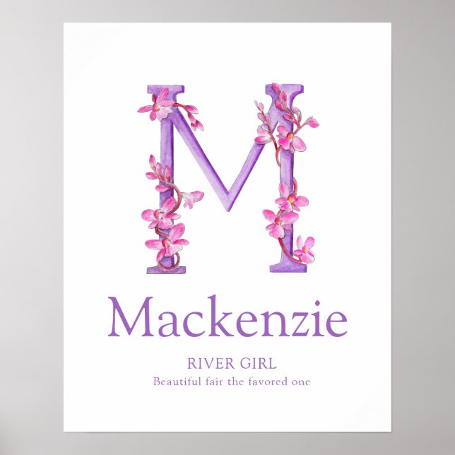 Poster Orquídea - Letra M Mackenzie - nome personalizado (Frente)