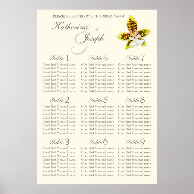 Poster Orquídea Mesa de Casamento Orquídeo Planner 1-9 (Frente)