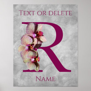 Poster Orquídea Monograma Inicial R Elegante Personalizad