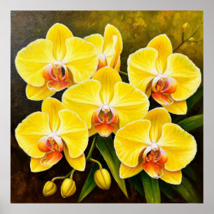 Poster Orquídeas Amarelas Com Centros Rosa Botânico